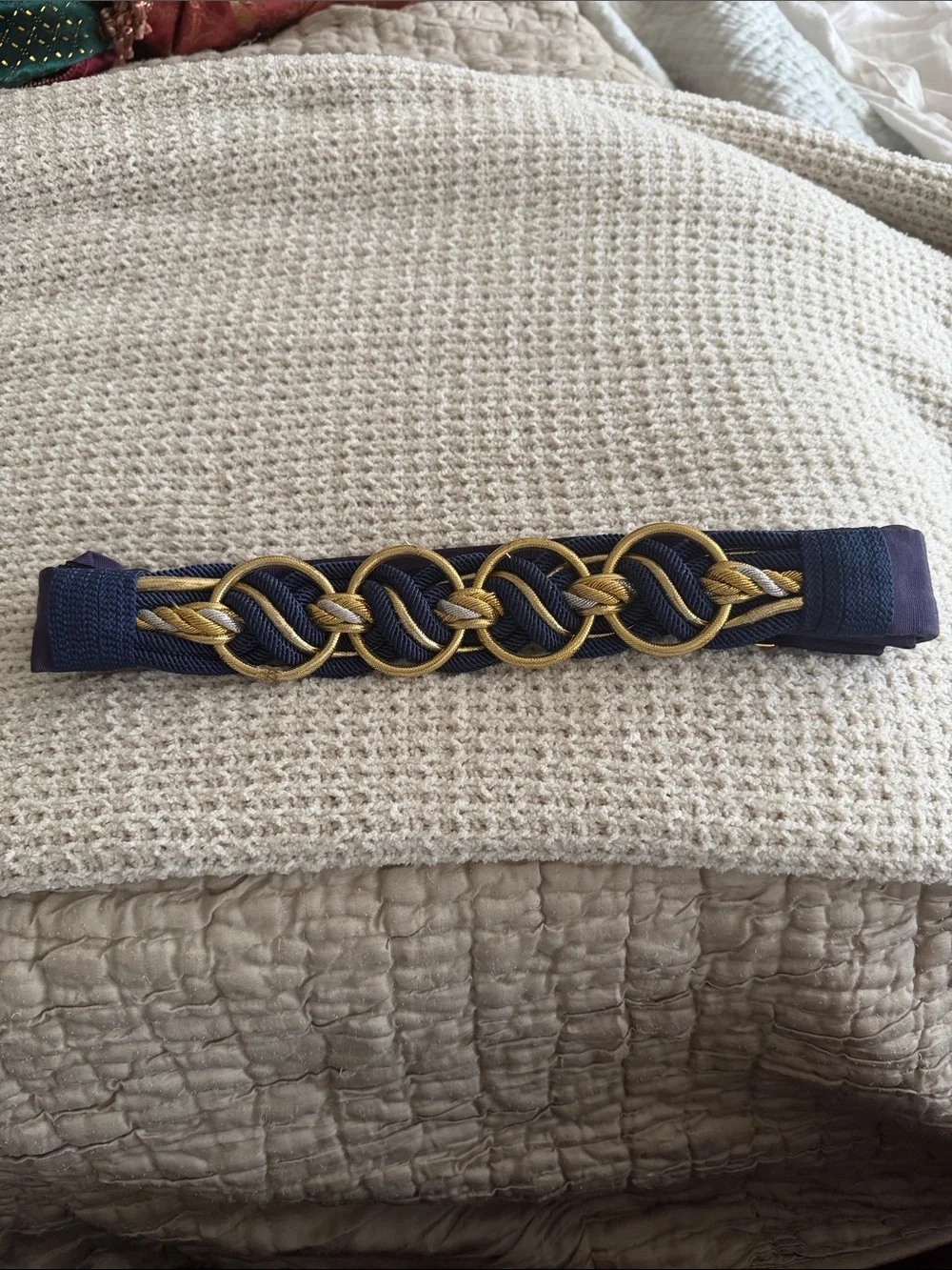 Navy and Gold Braided  Belt med to large Velcro adjustable